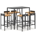 Mesa bar y taburetes jardín 7 pzas madera acacia ratán PE negro
