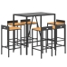 Mesa bar y taburetes jardín 7 pzas madera acacia ratán PE negro