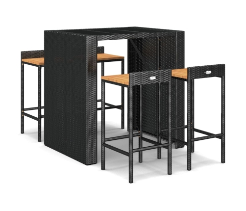 Mesa bar y taburetes jardín 5 pzas madera acacia ratán PE negro