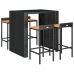 Mesa bar y taburetes jardín 5 pzas madera acacia ratán PE negro