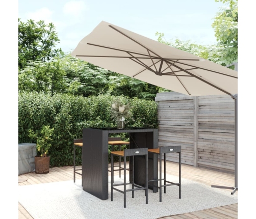 Mesa bar y taburetes jardín 5 pzas madera acacia ratán PE negro