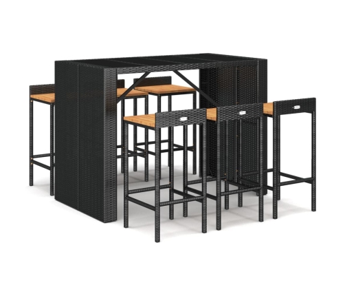 Mesa bar y taburetes jardín 7 pzas madera acacia ratán PE negro