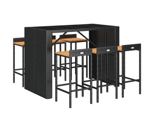 Mesa bar y taburetes jardín 7 pzas madera acacia ratán PE negro