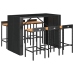 Mesa bar y taburetes jardín 7 pzas madera acacia ratán PE negro