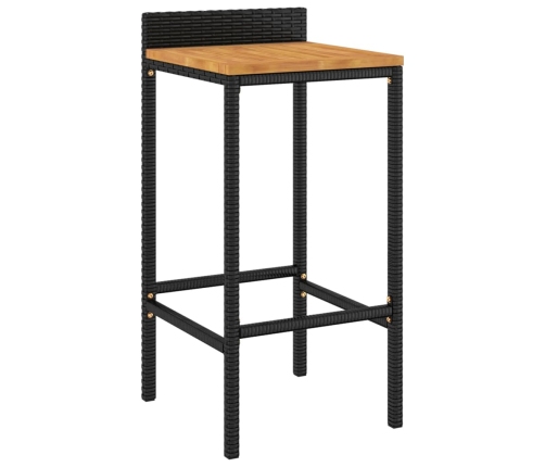 Mesa bar y taburetes jardín 7 pzas madera acacia ratán PE negro