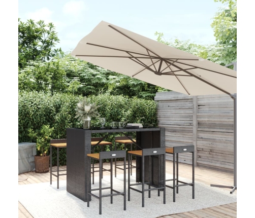 Mesa bar y taburetes jardín 7 pzas madera acacia ratán PE negro