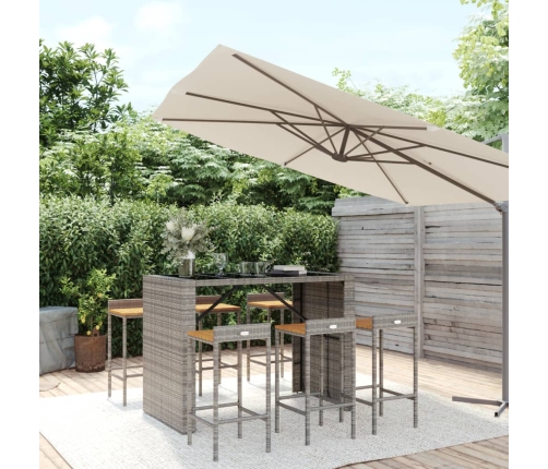 Mesa bar y taburetes jardín 7 pzas madera acacia ratán PE gris