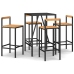 Mesa bar y taburetes jardín 5 pzas madera acacia ratán PE negro