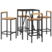 Mesa bar y taburetes jardín 5 pzas madera acacia ratán PE negro