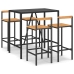 Mesa bar y taburetes jardín 5 pzas madera acacia ratán PE negro