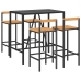 Mesa bar y taburetes jardín 5 pzas madera acacia ratán PE negro