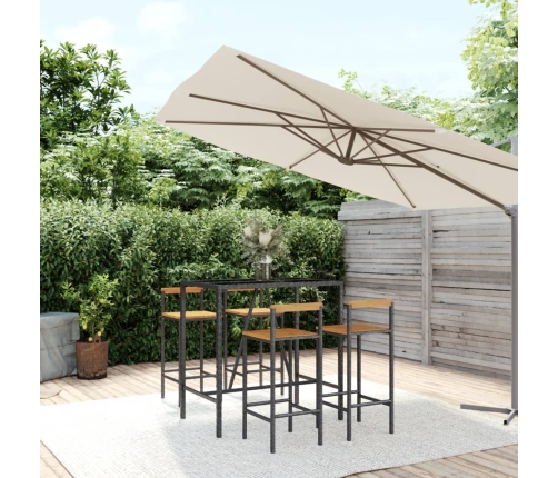 Mesa bar y taburetes jardín 5 pzas madera acacia ratán PE negro