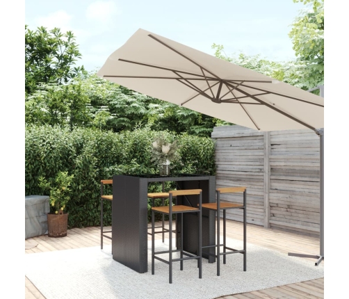 Mesa bar y taburetes jardín 5 pzas madera acacia ratán PE negro
