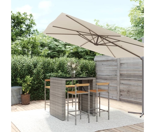 Mesa bar y taburetes jardín 5 pzas madera acacia ratán PE gris