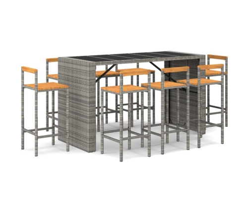 Mesa bar y taburetes jardín 7 pzas madera acacia ratán PE gris