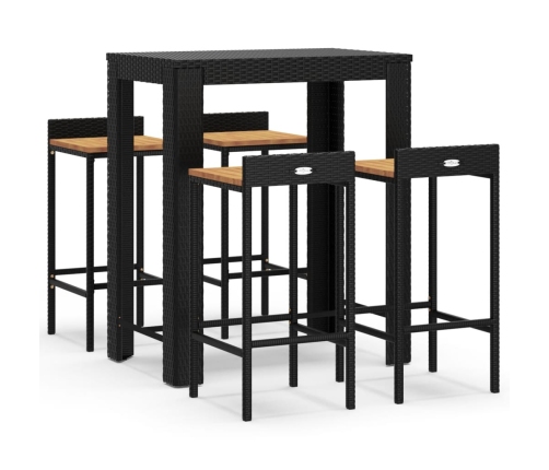 Mesa bar y taburetes jardín 5 pzas madera acacia ratán PE negro