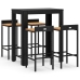 Mesa bar y taburetes jardín 5 pzas madera acacia ratán PE negro