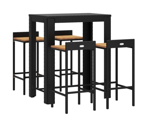 Mesa bar y taburetes jardín 5 pzas madera acacia ratán PE negro