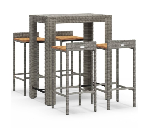 Mesa bar y taburetes jardín 5 pzas madera acacia ratán PE gris