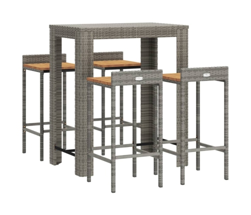 Mesa bar y taburetes jardín 5 pzas madera acacia ratán PE gris