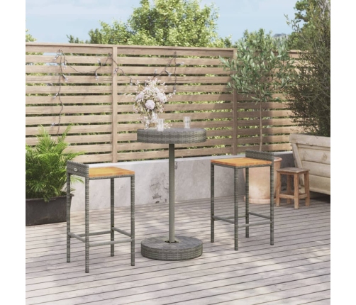 Mesa y taburetes altos jardín 3 pzas madera y ratán PE gris