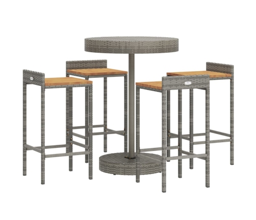 Mesa bar y taburetes jardín 5 pzas madera acacia ratán PE gris