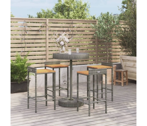 Mesa bar y taburetes jardín 5 pzas madera acacia ratán PE gris