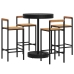 Mesa bar y taburetes jardín 5 pzas madera acacia ratán PE negro