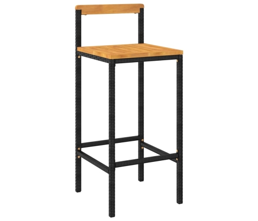 Mesa bar y taburetes jardín 5 pzas madera acacia ratán PE negro