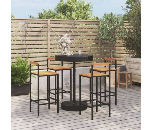 Mesa bar y taburetes jardín 5 pzas madera acacia ratán PE negro