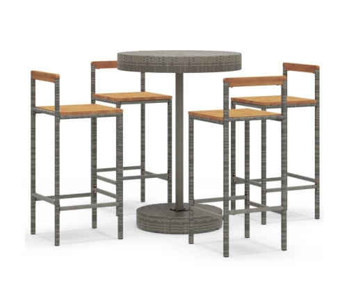 Mesa bar y taburetes jardín 5 pzas madera acacia ratán PE gris