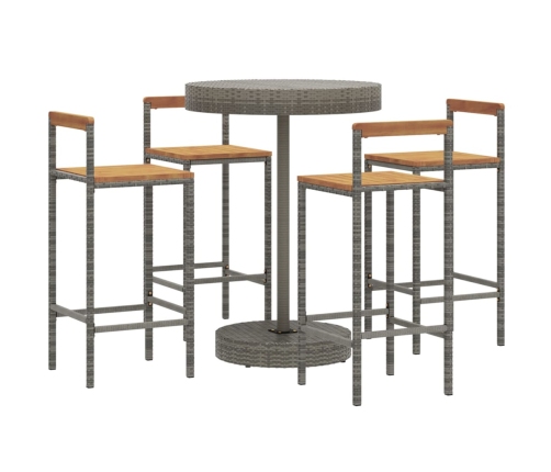 Mesa bar y taburetes jardín 5 pzas madera acacia ratán PE gris