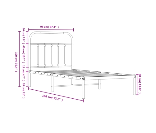 Estructura cama sin colchón con cabecero metal negro 90x190 cm