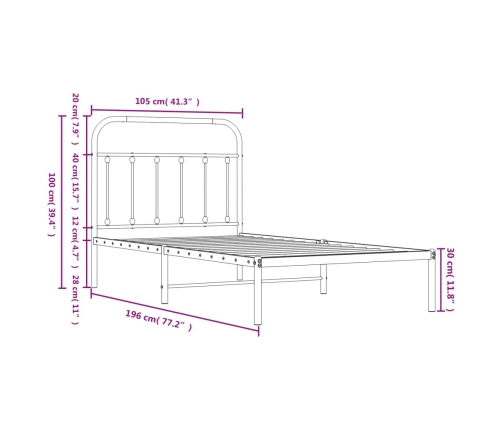 Estructura cama sin colchón con cabecero metal negro 100x190 cm