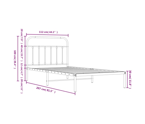 Estructura cama sin colchón con cabecero metal negro 107x203 cm