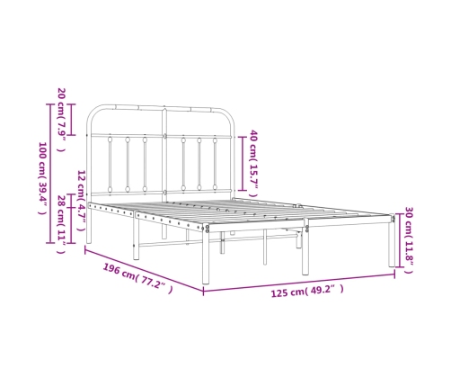 vidaXL Estructura de cama con cabecero metal negro 120x190 cm