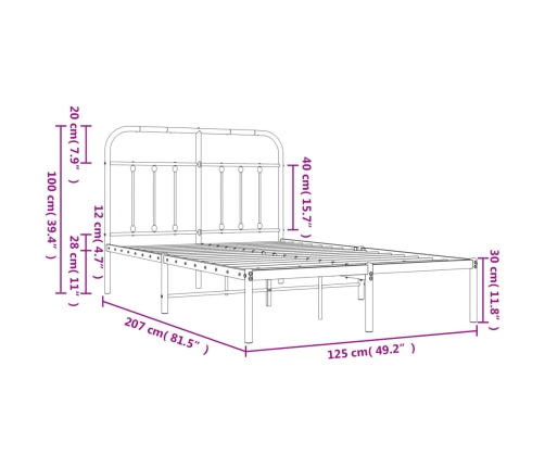 Estructura cama sin colchón con cabecero metal negro 120x200 cm