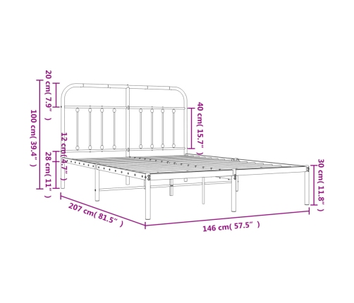 Estructura cama sin colchón con cabecero metal negro 140x200 cm