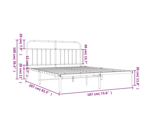 vidaXL Estructura de cama con cabecero metal negro 180x200 cm