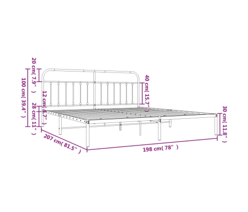 Estructura cama sin colchón con cabecero metal negro 193x203 cm