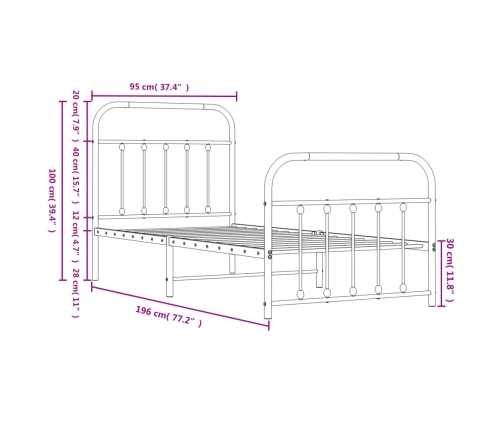 Estructura cama sin colchón con estribo metal negro 90x190 cm