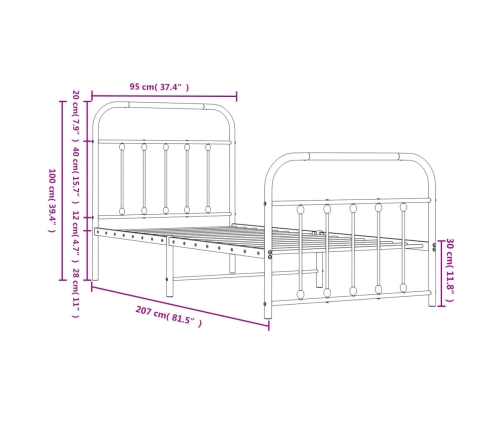 Estructura cama sin colchón con estribo metal negro 90x200 cm