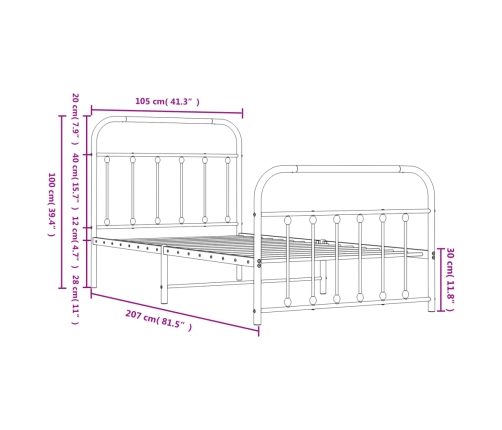 Estructura cama sin colchón con estribo metal negro 100x200 cm