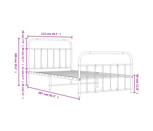 Estructura cama sin colchón con estribo metal negro 107x203 cm