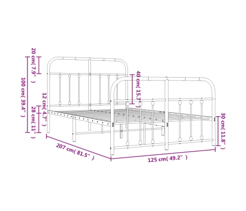 Estructura cama sin colchón con estribo metal negro 120x200 cm