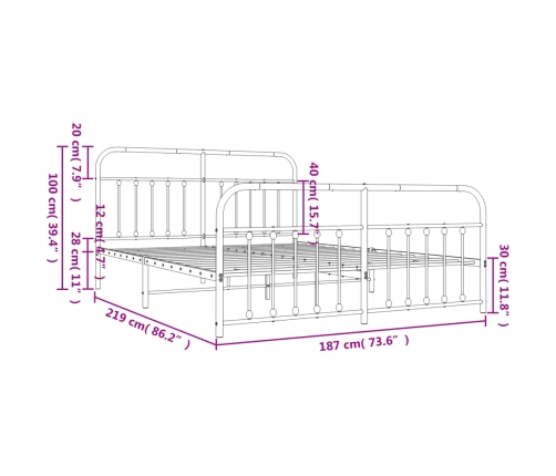 Estructura cama sin colchón con estribo metal negro 183x213 cm