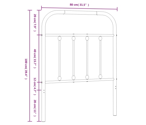 Cabecero de metal negro 75 cm