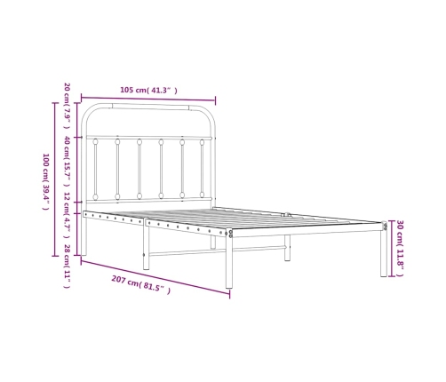 Estructura cama sin colchón con cabecero metal blanco 100x200cm