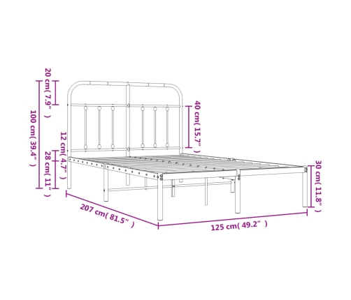 Estructura cama sin colchón con cabecero metal blanco 120x200cm