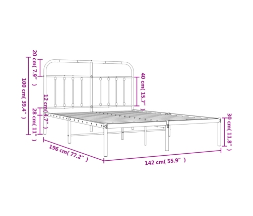 Estructura cama sin colchón con cabecero metal blanco 135x190cm